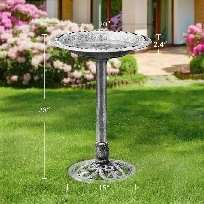 VIVOHOME 28 Inch Height Polyresin Lightweight Antique Outdoor Garden Bird Bath Gray by GreenHaven Gardens