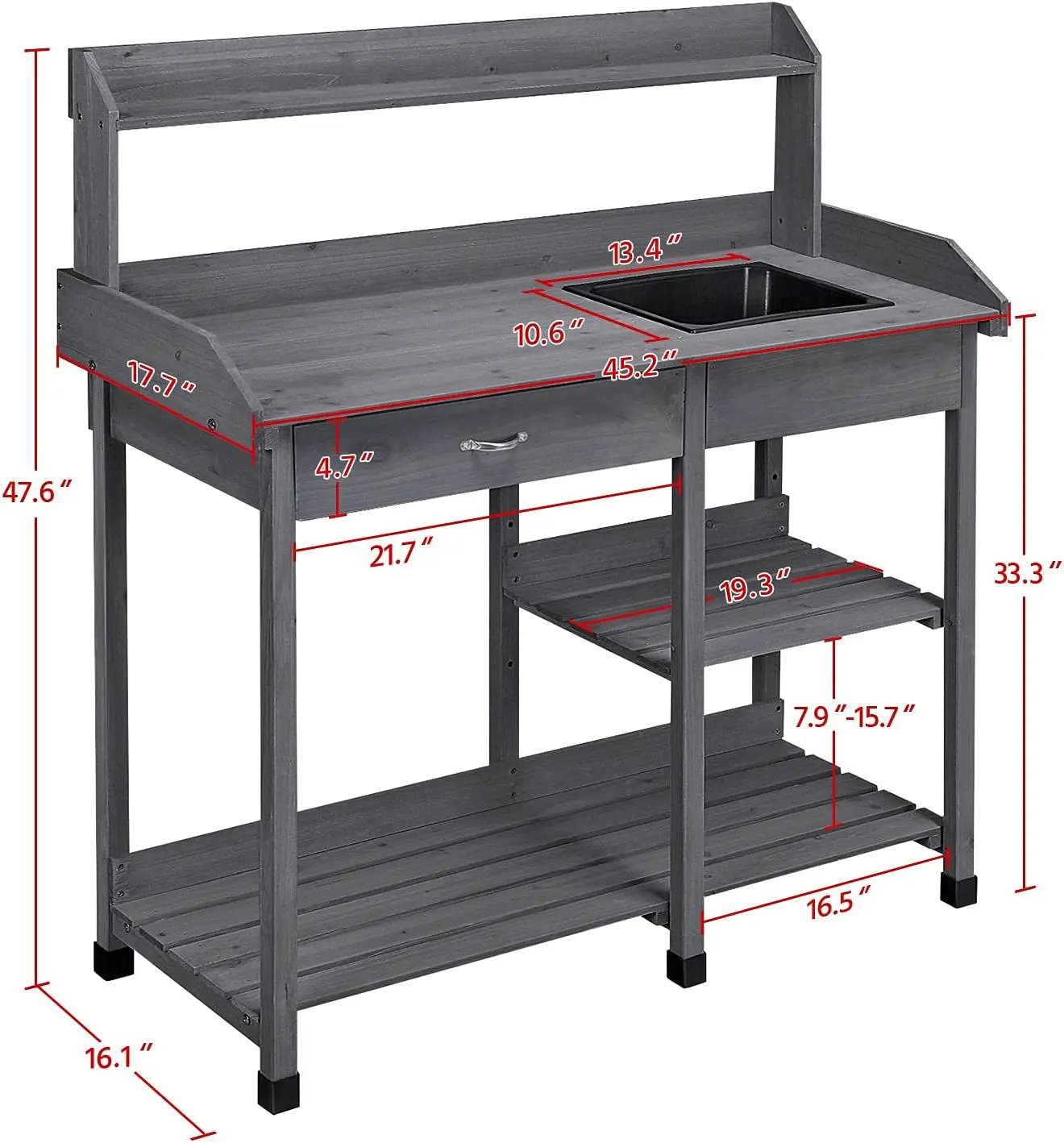 Yaheetech Outdoor Potting Bench Table Potters Benches Garden Workstation for Horticulture with Drawer/Adjustable Shelf Rack/Removable Sink/Hooks/Pads, Gray by GreenHaven Gardens