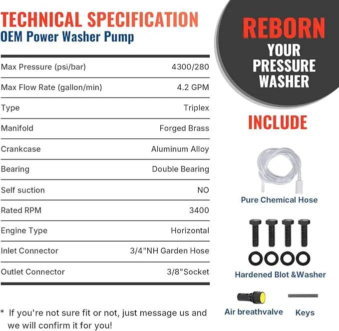 YAMATIC Horizontal Triplex Plunger Pressure Washer Pump 1" Shaft 4300 PSI 4.2 GPM, Replacement for Simpson AAA 90034, 90039,90038, Honda GX340, GX390, GX270 for Industrial Gas Powered Washers by GreenHaven Gardens