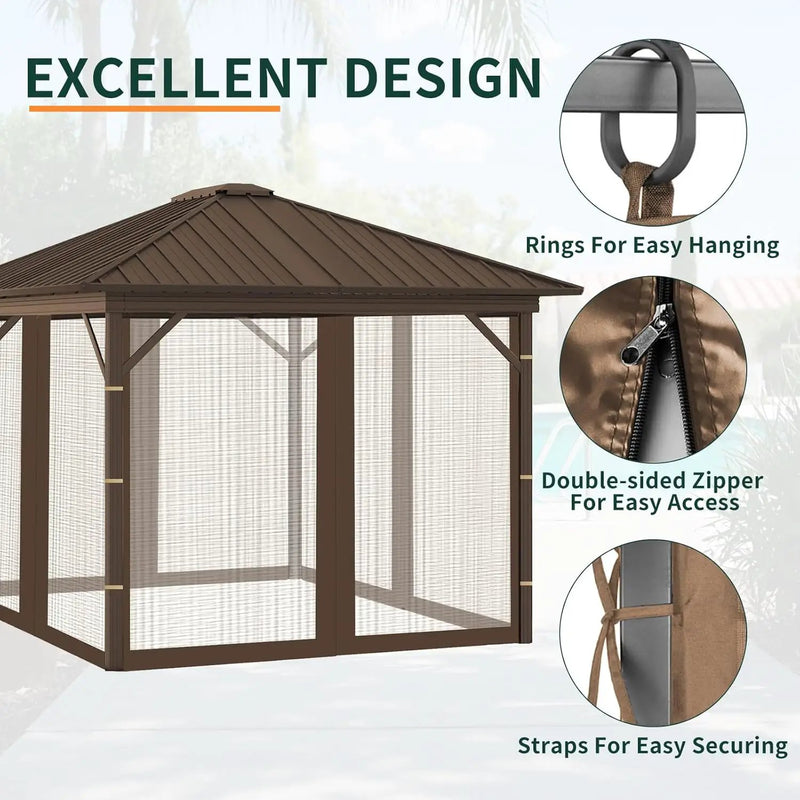 Replacement Gazebo Mosquito Netting 10' x 10',Universal Netting for Canopy Tent,4-Panel with Zipper for Outdoor Patio,Backyard (Mosquito Net Only,Brown) by GreenHaven Gardens