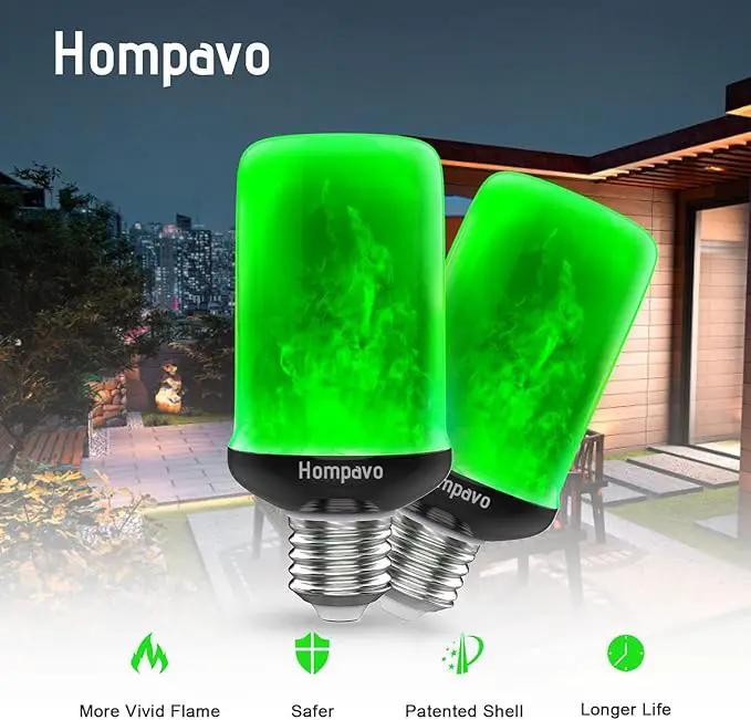 Hompavo 【Upgraded】 LED Flame Light Bulbs, Green Flickering Light Bulbs with Upside Down Effect, E26 Flame Bulb for Home Halloween St. Patrick's Day Christmas Decorations Indoor & Outdoor, 2 Pack by GreenHaven Gardens