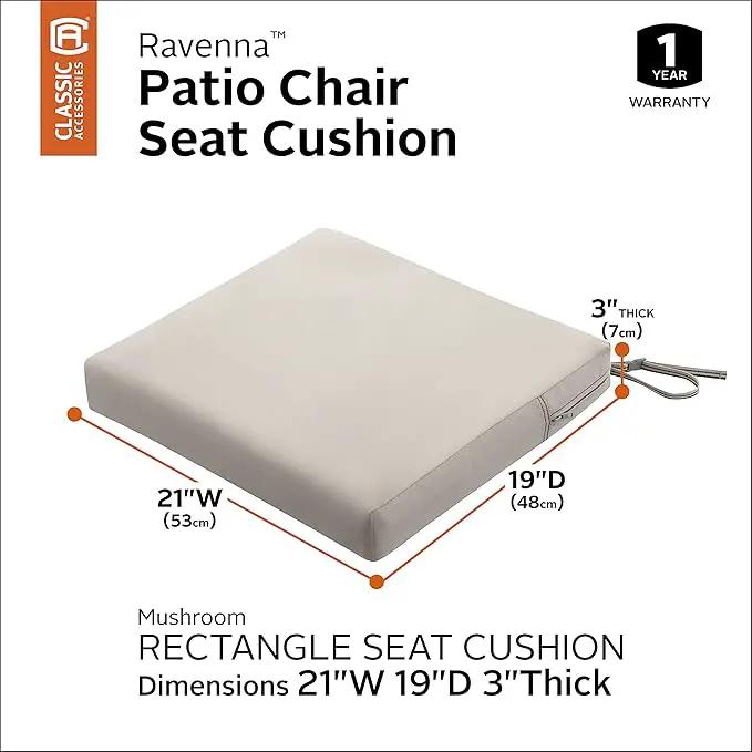 Classic Accessories 62-009-MUSHRM-EC Ravenna Seat Cushion, 21x19x5 Inch (Pack of 1), Mushroom, Chair Seat Cushion by GreenHaven Gardens