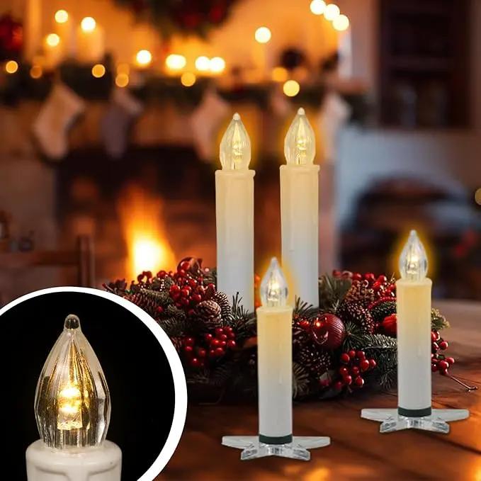 DRomance Christmas Tree Flameless Taper Candle Lights Battery Operated with 10-Key Remote and Timer, 10 Pack Plastic Flickering LED Taper Candles Multi-Using Home Garden Holiday Decor 3.4" by GreenHaven Gardens