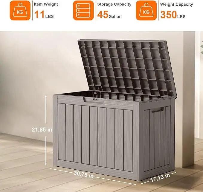 45 Gallon Resin Deck Box, Lockable Patio Outdoor Storage Box for Furniture, Garden Tools and Tools Storage, Waterproof Outside Storage Boxes - Grey by GreenHaven Gardens