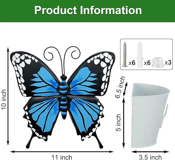 BAYN Set of 3 Butterfly Wall Hanging Planter Decor Art, Metal Wall Mounted Planters Garden Yard Decorative Flower Pot Indoor Outdoor Wall Planter Succulent Plant Container by GreenHaven Gardens