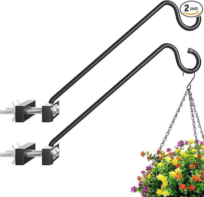 12-Inch 2 Pack Deck Bird Feeder Hanger for Railing, Outdoor Decor Plant Hanger, Swivel Balcony Railing Hook - 22LB Capacity - for Hanging Plants, Bird Feeders, Lanterns, Wind Chimes by GreenHaven Gardens