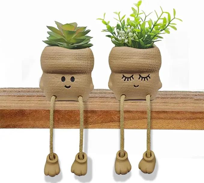2Pcs Smiley Face Succulent Artificial Plants Planters - Cute Plant Pot Home Decor, Small Faux Plants Planter Indoor for Bathroom/Office/Kitchen Window Sill Decor, Fake Plant Ideas Gifts for Women by GreenHaven Gardens