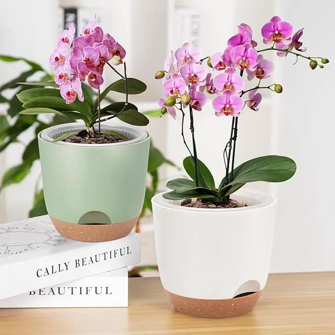 5.8 Inch Self Watering Planters for Indoor Plants with Bottom Watering,2Pack Flower Plant Pots for Outdoor with Drainage, Durable Plastic planters Pots(White) by GreenHaven Gardens