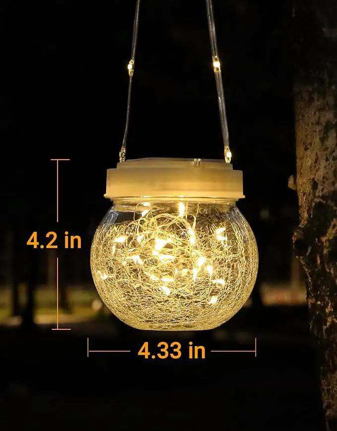 Solar Lantern Solar Lights Outdoor Waterproof 6-Pack, Solar Powered Hanging Lights Cracked Glass Hanging Globes for Christmas Decoration, Shepherd Hook, Garden Tree Ornaments, White Cap, Warm White by GreenHaven Gardens