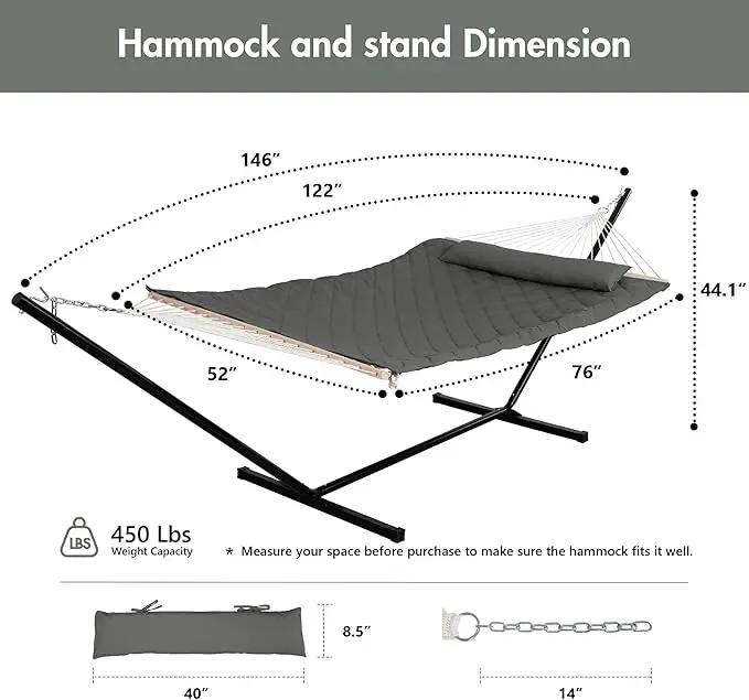 ANOW Outdoor Hammock with Stand 12FT, Heavy Duty Hammock with Steel Stand, Included Detachable Pillow and Pad, 450 LBS Weight Capacity, Gray by GreenHaven Gardens