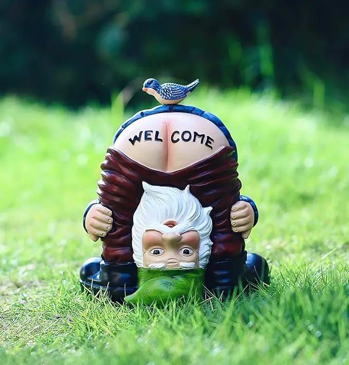 Garden Gnome Statue, Garden Decor,Gnomes Decorations for Yard, Funny Garden Bird Welcome Figurines for Outdoor Patio, Lawn, Yard Art Decoration ，Christmas Garden Gifts (Green) by GreenHaven Gardens