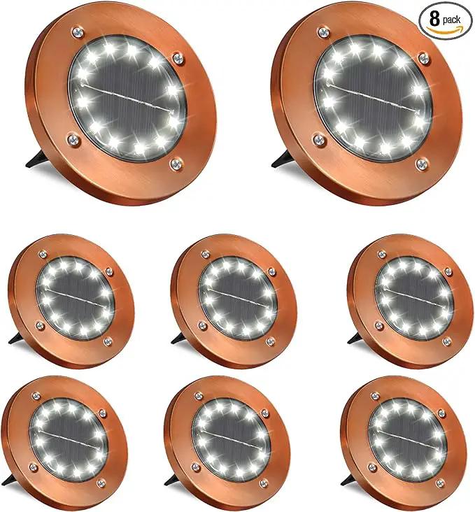 HOFLY Outdoor In-Ground Solar Landscape Lights - 8 Pack, 12 LED, White Light for Pathway, Yard, Patio, Walkway by GreenHaven Gardens