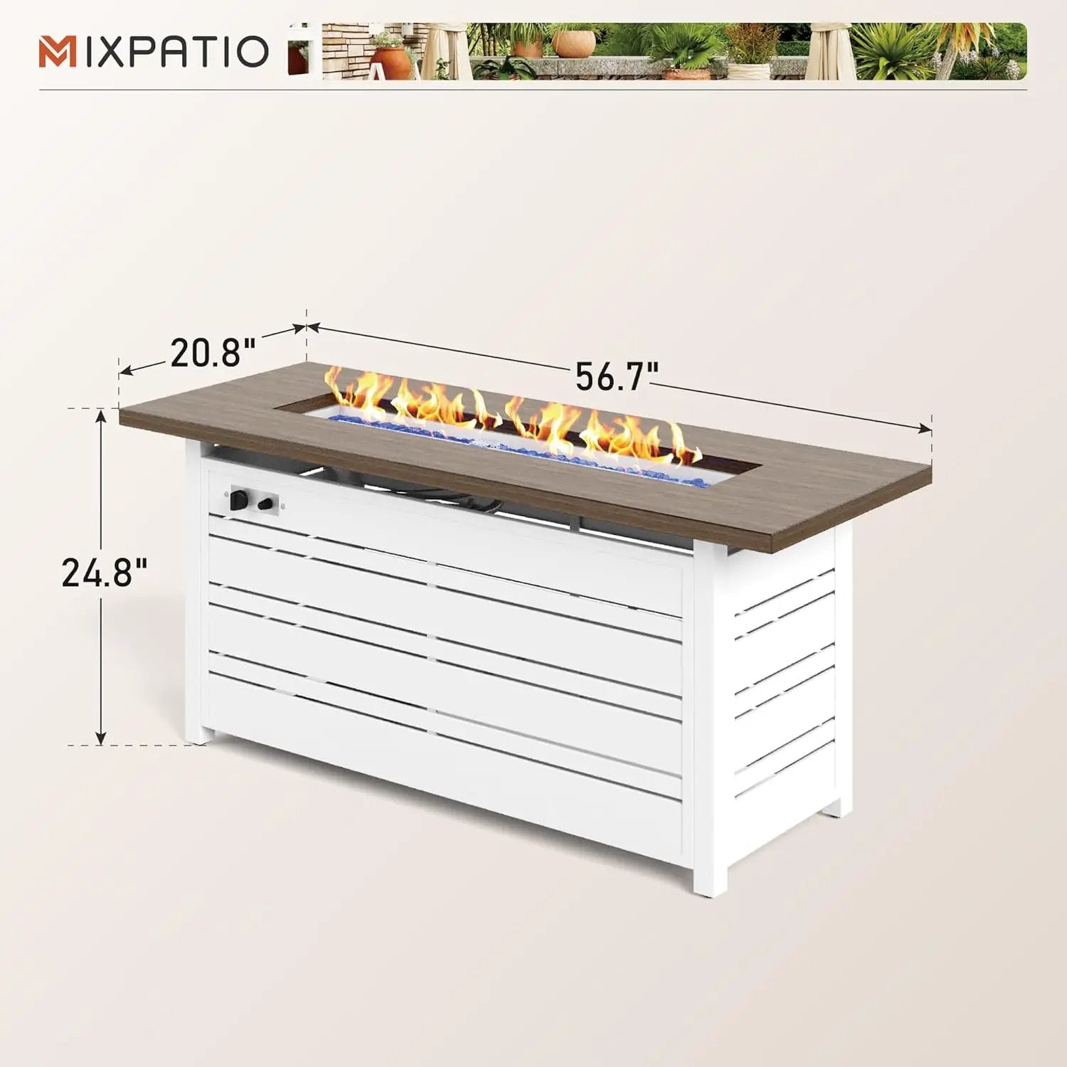 56 Inch Gas Fire Pit Table, 50,000 BTU Propane Pits for Outside with Removable Lid and Glass Fire Rocks, 2 in 1 Firepit Table Gatherings Parties on Patio Deck Garden Backyard, White by GreenHaven Gardens