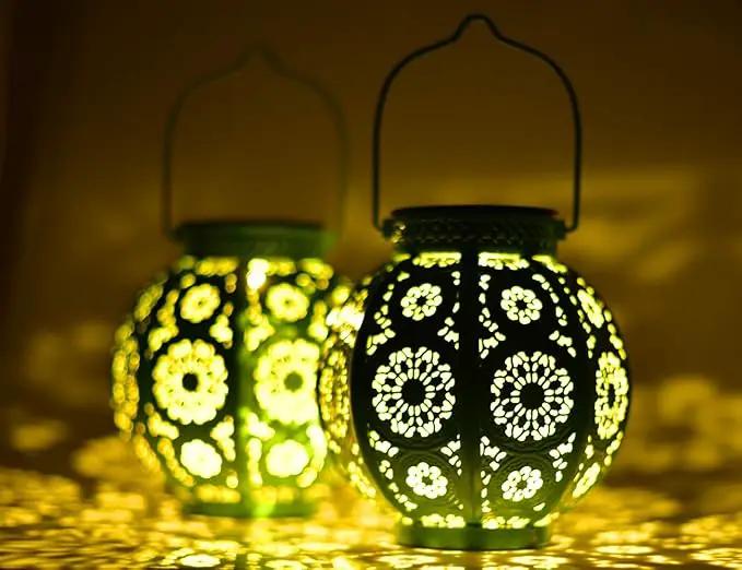 Bohemian Garden Solar Lanterns, Set of 2 Moroccan Outdoor Waterproof Landscape Solar Lights for Backyard Pathway Patio Tree Table Decor (Turquoise) by GreenHaven Gardens