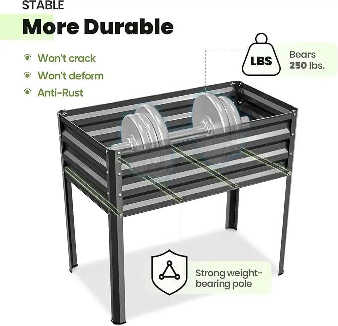 KING BIRD Raised Garden Bed with Legs Galvanized Elevated Planter Box for Backyard, Patio, Balcony, 33.9x17.7x31.5in, Dark Grey by GreenHaven Gardens