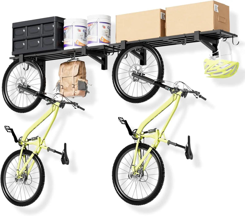 2-Pack Garage Wall Shelving, Heavy Duty Garage Storage Shelving With Hooks, Shelving Wall Mounted Holds 250 lbs Each,Black by GreenHaven Gardens