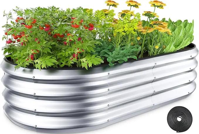 Raised Garden Bed Kit, 4x2x1 ft Galvanized Planter Box Outdoor with Safety Edging, Large Metal Raised Beds for Gardening Vegetables Flower Herb (Silver) by GreenHaven Gardens