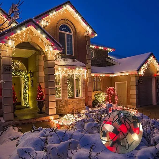 25FT C9 Christmas Lights Outdoor,Red and White C9 Christmas Lights with 26 Ceramic Bulbs(1 Spare), Connectable Incandescent Christmas Lights for Indoor Outdoor Party Home Decor,Green Wire by GreenHaven Gardens