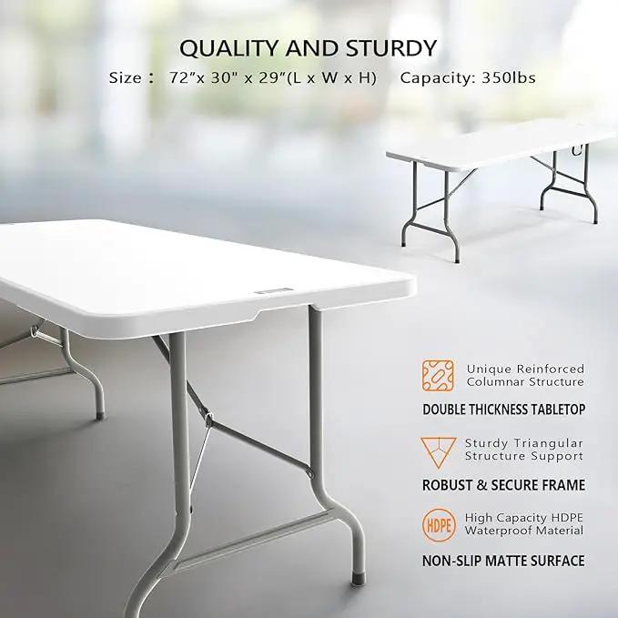 VINGLI 8 Foot Plastic Folding Table Portable Long Table for Indoor Outdoor Use Rectangular with Carrying Handle，White by GreenHaven Gardens