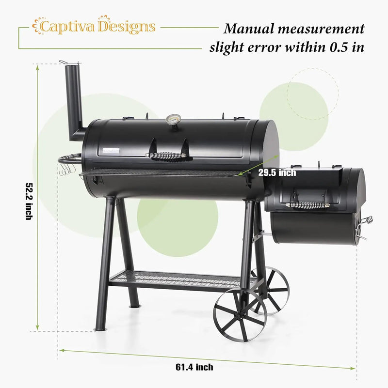 Captiva Designs Heavy Duty Outdoor Smoker,Extra Large Cooking Area(941 sq.in. in Total) Offset Smoker, Best Charcoal Smoker and Grill Combo for Outdoor Garden Patio and Backyard Cooking by GreenHaven Gardens