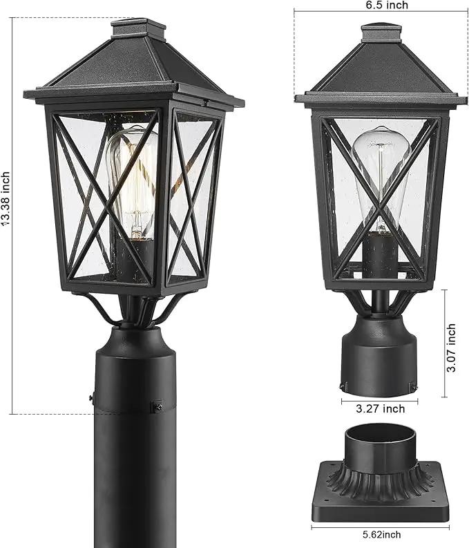 Darkaway Outdoor Post Lights, Aluminum Exterior Post Lantern Light Fixture with Seeded Glass, E26 Socket Fence Pole Deck Lighting for Garden Patio Pathway by GreenHaven Gardens