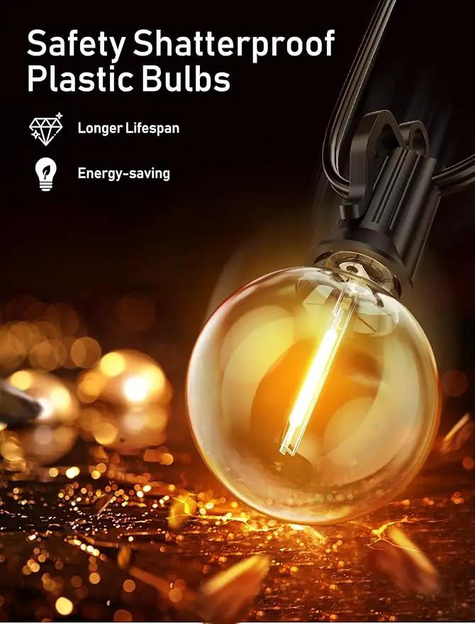 Brightown Led String Lights Outdoor 100Ft Waterproof G40 Patio Lights with 104(4 Spare) Led Shatterproof Bulbs, Led Globe Hanging Lights for Porch Bistro Balcony Backyard Decor, E12 Socket, 2200K by GreenHaven Gardens