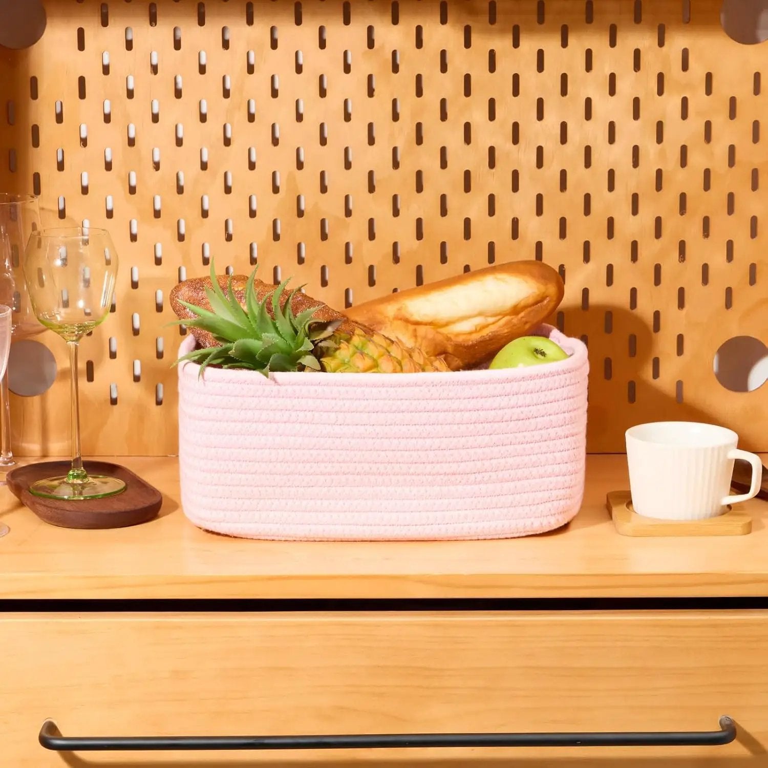 Small Storage Baskets for Organizing | Closet Organizer Bins | Shelf Toy Basket | Woven Rope Baskets | Cube Decorative Box | Shallow Basket | 13x8.5x5.1” | 3 Packs Light Pink by GreenHaven Gardens