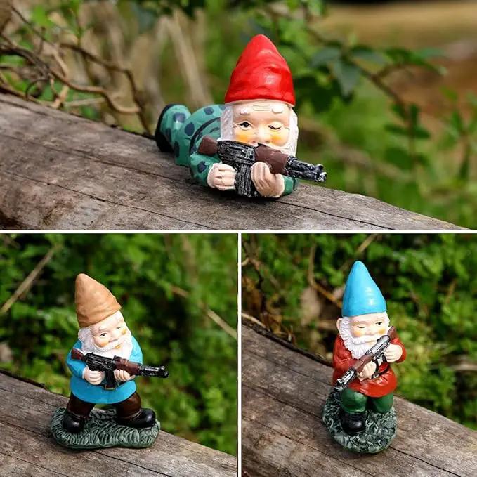3Pcs Military Soldier Garden Gnomes with Guns AK47, Funny Army War Combat Defender Gnome Statue Figurines, Indoor Outdoor Patio Yard Lawn Desktop Ornament Decor,Valentine's Day Men Gift by GreenHaven Gardens