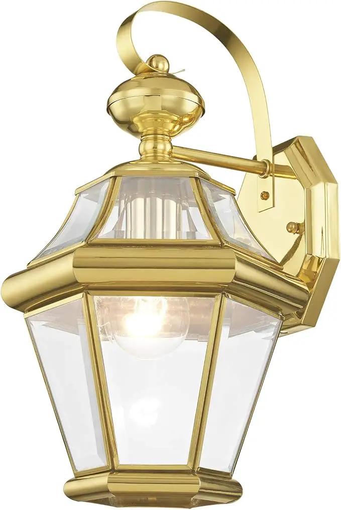 Livex Lighting 2161-02 Outdoor Wall Lantern with Clear Beveled Glass Shades, Polished Brass by GreenHaven Gardens