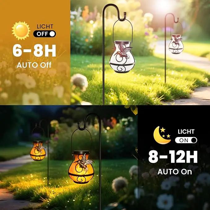 Solar Lights Outdoor Decorative, Hummingbird Flickering Flame Lantern Waterproof, Garden Decor Hanging Lights for Outside Patio Pathway Yard, Christmas Birthday Gifts, 2 Pack by GreenHaven Gardens
