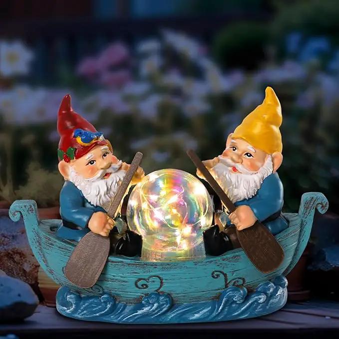Solar Gnome Boating Garden Statues with Ball Light 4.6" Resin Gnomes Figurines Decorations for Yard Patio Lawm Porch Balcony Funny Housewarming Birthday Gardening Gifts for Women Moms by GreenHaven Gardens