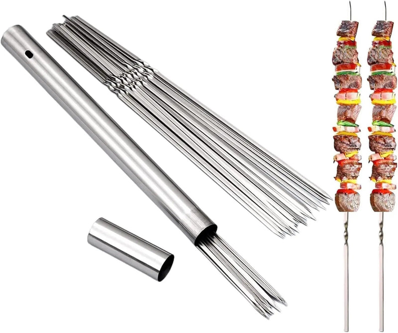 304 Stainless Steel 14.8" Long Flat Barbecue Skewers,20PCS/40PCS BBQ Kebab Skewers with Portable Metal Storage Tube,Reusable for Grilling Barbecue Kitchen Party and Outdoor Cooking (20PCS) by GreenHaven Gardens