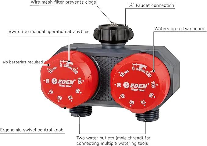 Eden 25124 2-Zone Mechanical Watering Timer, Red, Grey by GreenHaven Gardens