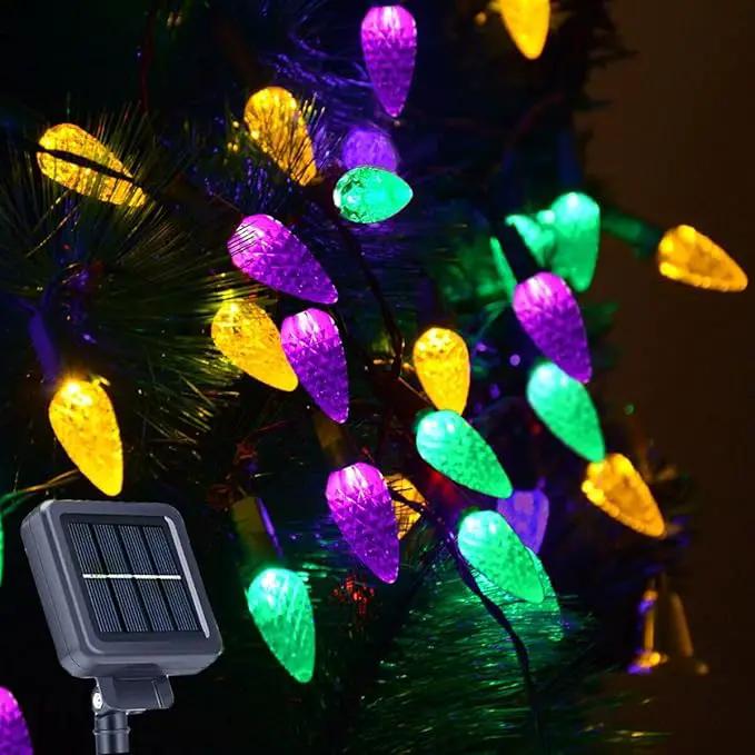 Solar Mardi Gras Lights, Yellow Green Purple Decor Lights, 100 LEDs 8 Modes Waterproof Solar Outdoor C6 Strawberry Garden Lights for Mardi Gras, Camping, Holiday, Arbor, Fence, Balcony Decorations by GreenHaven Gardens