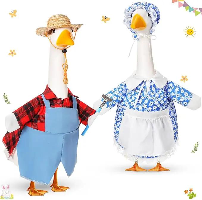 2 Set Spring Goose Outfit Blue Lawn Porch Goose Cloths Farmer Plastic Goose Costume for 23" Cement Goose Spring Outdoor Patio Yard Lawn Decoration by GreenHaven Gardens