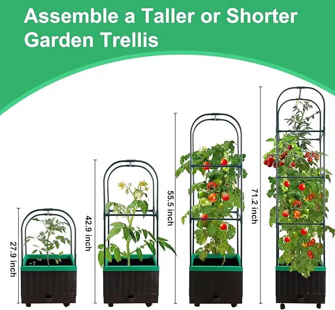 Raised Garden Bed with Self Watering Garden Pots, Planter Box with Trellis for Climbing Plants Vegetable Vine Flowers, Tomato Cage Planter for Indoor Outdoor Yard Greenhouse Use by GreenHaven Gardens