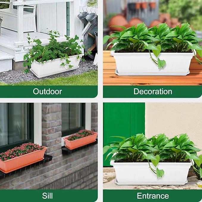 GROWNEER 3 Packs 17 Inches White Flower Window Box Plastic Vegetable Planters Long Pots with 15 Pcs Plant Labels for Outdoor Indoor Windowsill Patio Garden Home Decor Porch by GreenHaven Gardens
