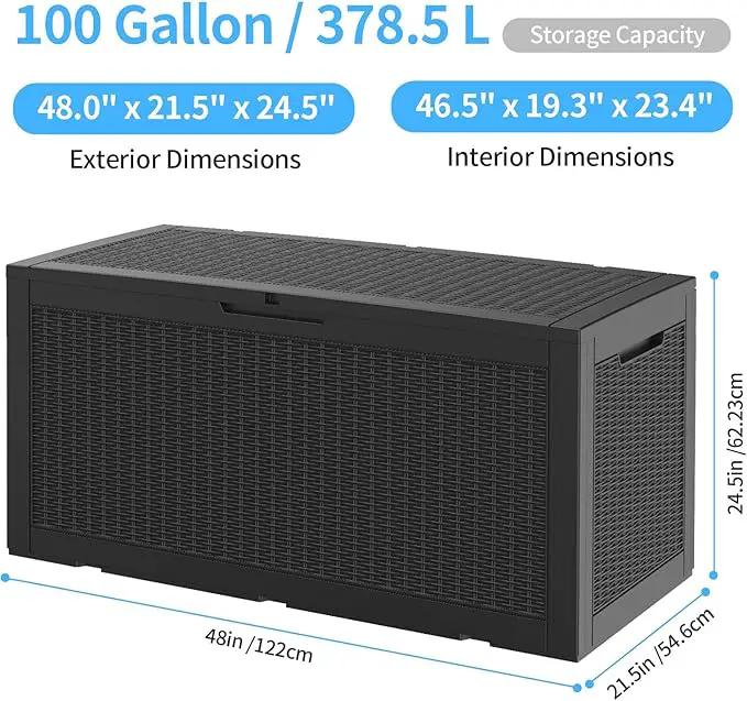 102 Gallon Outdoor Storage Box Waterproof, UV Resistant Resin Deck Box with Hydraulic Rod, Lockable Design and Enhanced Durability for Patio, Garden, and Poolside Use by GreenHaven Gardens
