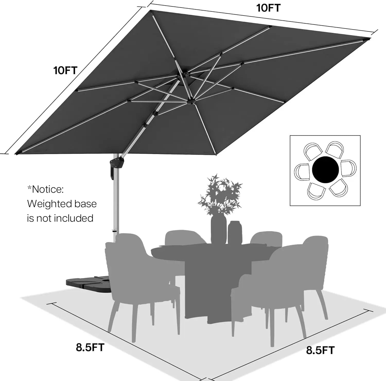 Patio Umbrella, 10FT Outdoor Cantilever Umbrella with 360-degree Rotation for Garden, Deck, Backyard, Pool and Beach, Grey by GreenHaven Gardens