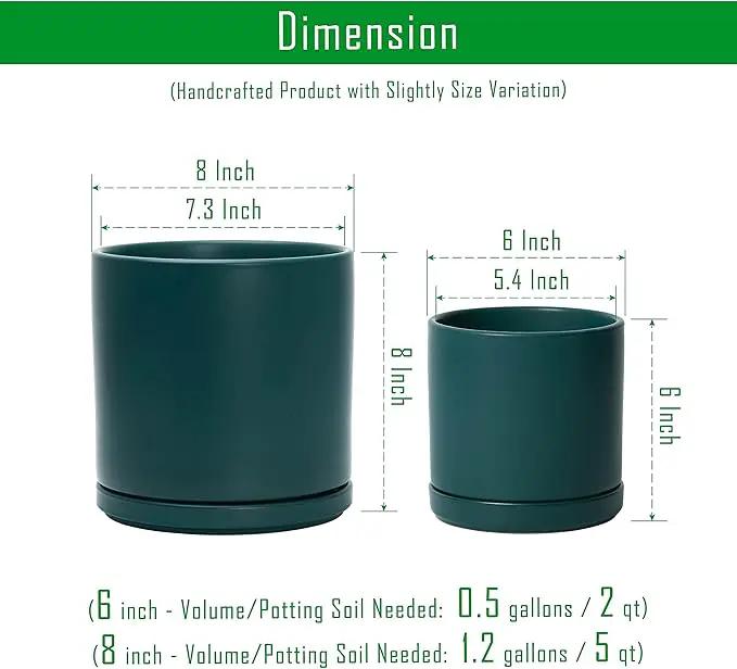 D'vine Dev 6 Inch & 8 Inch Ceramic Planter Pots for Plants with Drainage Hole and Saucer, Medium Plant Pots Set, Teal, 94-G-M-9 by GreenHaven Gardens