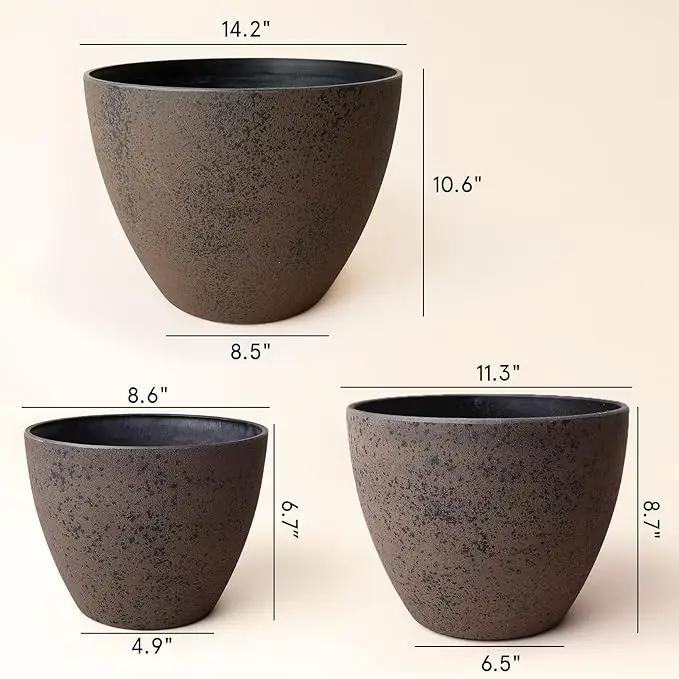 LA JOLIE MUSE 14.2/11.3/8.6 Inch Large Planters,Indoor/Outdoor Round Planters Set of 3,New Iron Plant Container with Drain Holes,Tree Flower Plant Pots for Patio and Deck by GreenHaven Gardens