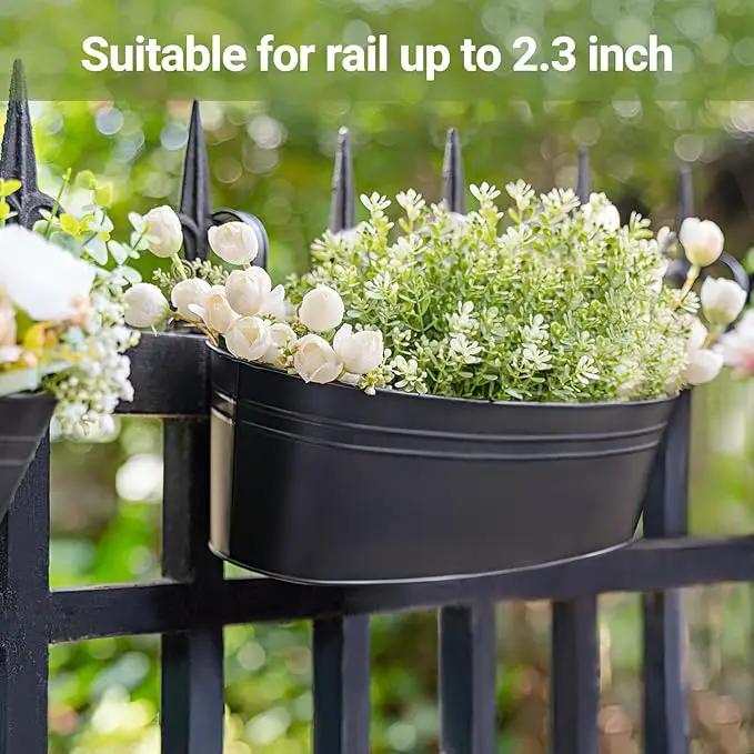 Dahey 3 Pcs Metal Hanging Flower Pots for Railing Fence Outdoor Planter 15.7 Inch Hanging Bucket Pots Countryside Window Flower Plant Holder with Detachable Hooks for Garden Yard Home Decor,Black by GreenHaven Gardens