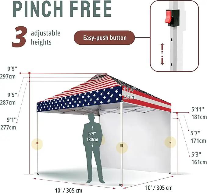 CROWN SHADES 10x10 Pop Up Canopy with 1 Side Wall - Beach Tent with One Push Setup - Outdoor Sun Shade for Events, Parties, Camping - Gazebo with STO-N-Go Cover Bag (American Flag) by GreenHaven Gardens