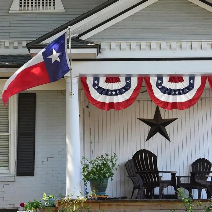 2x4Ft American Bunting Flag 4th of July Embroidered Stars USA Bunting Banner Patriotic Decorations Pleated Half Fan Flags Decor Outdoor Outside Porch Garden Window Independence Day Memorial Veterans by GreenHaven Gardens