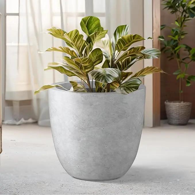 Kante 18 Inch Dia Round Concrete Planter, Indoor Outdoor Large Plant Pot with Drainage Hole and Rubber Plug for Home Patio Garden, Gray Concrete by GreenHaven Gardens