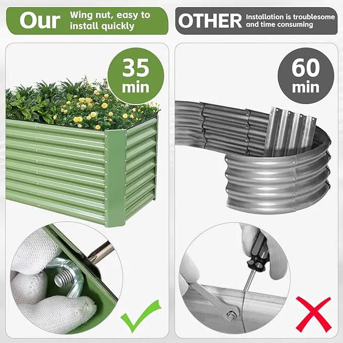 4x2x2ft Raised Garden Bed - Galvanized Deep Root Planter Boxes Outdoor with Wing Nuts and Safety Edges for Gardening Vegetables, Flowers, Herbs, Succulents - Olive Green by GreenHaven Gardens