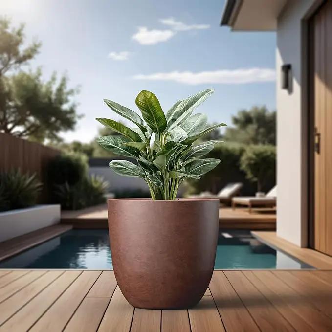 Kante 18 Inch Dia Round Concrete Planter, Indoor Outdoor Large Plant Pot with Drainage Hole and Rubber Plug for Home Patio Garden, Rusty by GreenHaven Gardens