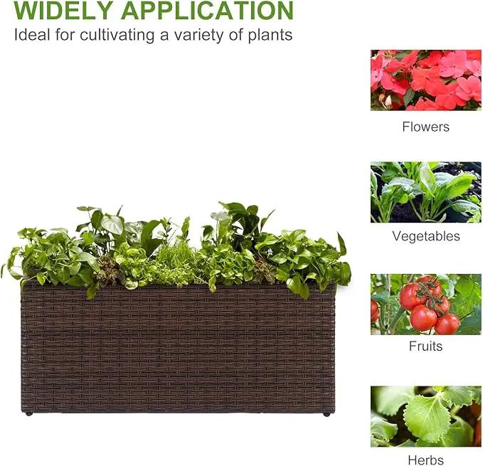 LEWIS&WAYNE Large Rectangular Block Planter Box Handmade Wicker Tall Planters for Outdoor Plants with Removable Liners Modern Planter for Indoor Outdoor Patio Deck - Brown, 30''x12''x16'' by GreenHaven Gardens