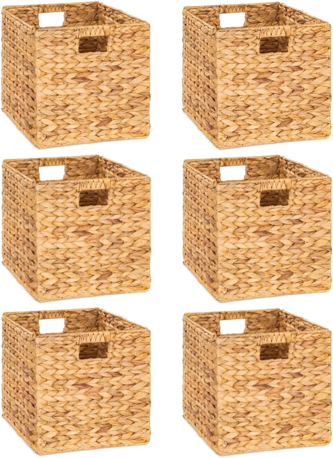 12 x 12in Water Hyacinth Storage Baskets, Wicker Storage Baskets for Shelves, Woven Baskets for Storage, Wicker Storage Basket for Bedroom, Living Room, Nursery Room (Natural 6 Packs 12x12in) by GreenHaven Gardens