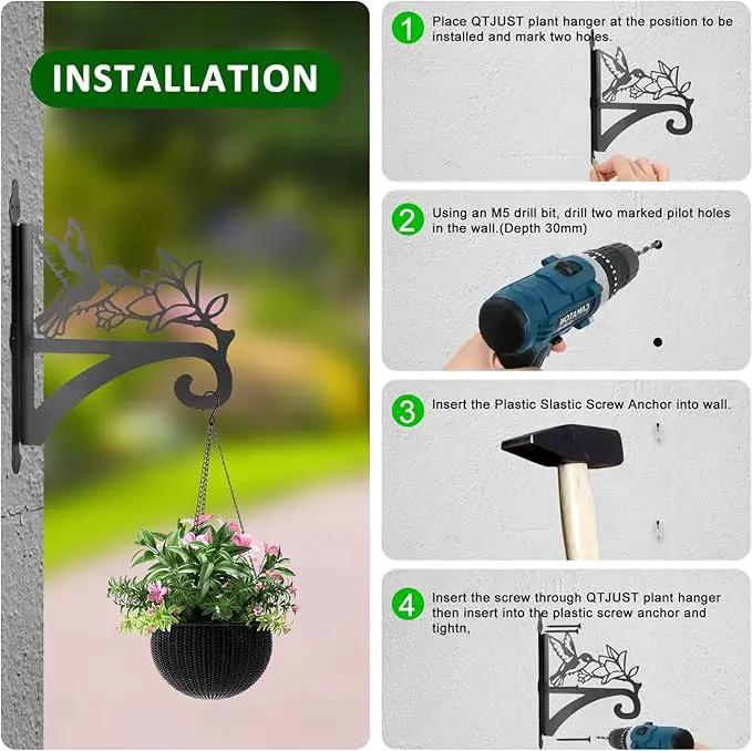 ATKKE Hanging Plant Bracket Hangers Indoor Iron Wall Mount,11” Hummingbird Silhouette Ornamental Iron Hangers Hookers for Flower Pot Lantern Bird Feeder Wind Chimes by GreenHaven Gardens